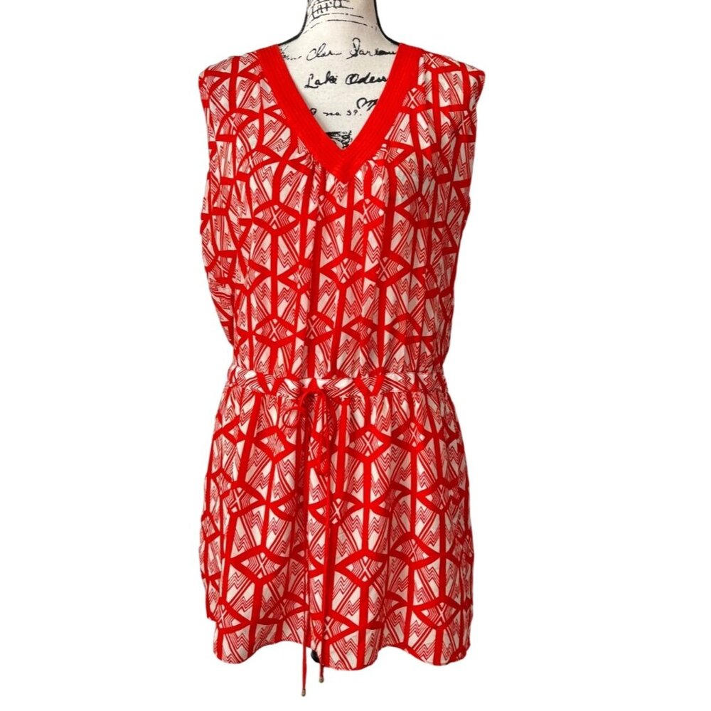 Anthropologie Leifsdottir Silk Dress Sleeveless V-Neck Tie-Waist Red Size 8